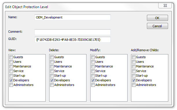 Creating and editing access rights group sets (Object Protection Level) 4: