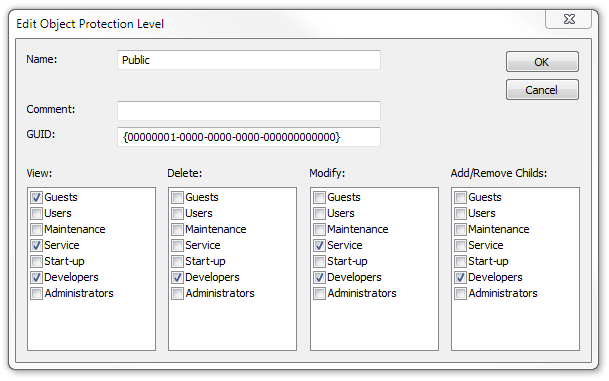 Creating and editing access rights group sets (Object Protection Level) 3: