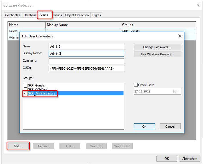 Adding/changing database administrators 6: