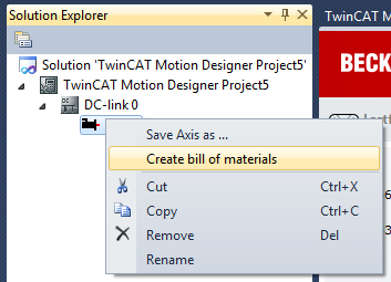Bill of materials and data sheet (axis) 4:
