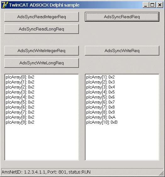 Write array to PLC or read array from PLC 1: