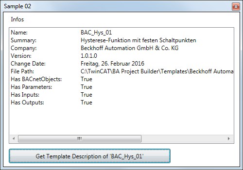 Sample 02: readout of a template description 1: