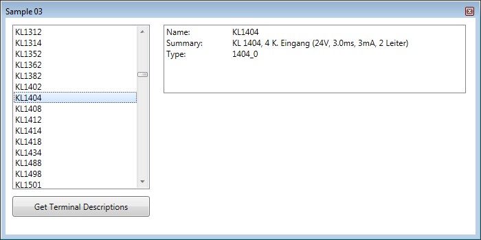Sample 03: list of all terminal descriptions 1: