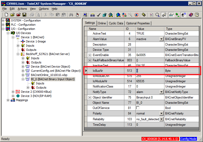 Example: Manual linking of hardware (terminal), BACnet BinaryInput and PLC program 6: