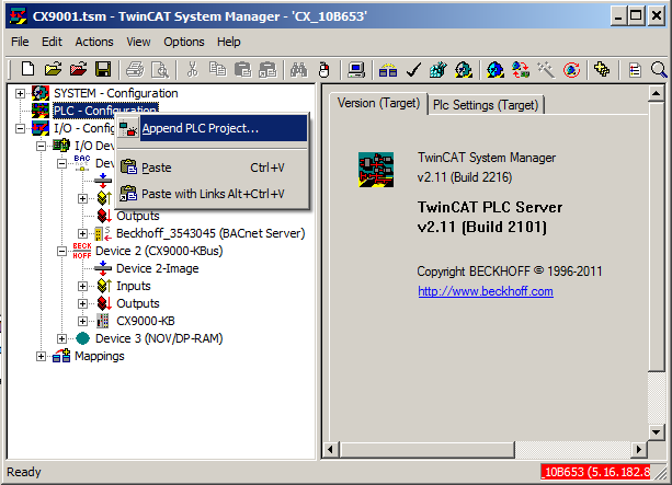 Example: Manual linking of hardware (terminal), BACnet BinaryInput and PLC program 11: