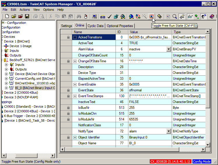 Example: Manual linking of hardware (terminal), BACnet BinaryInput and PLC program 17: