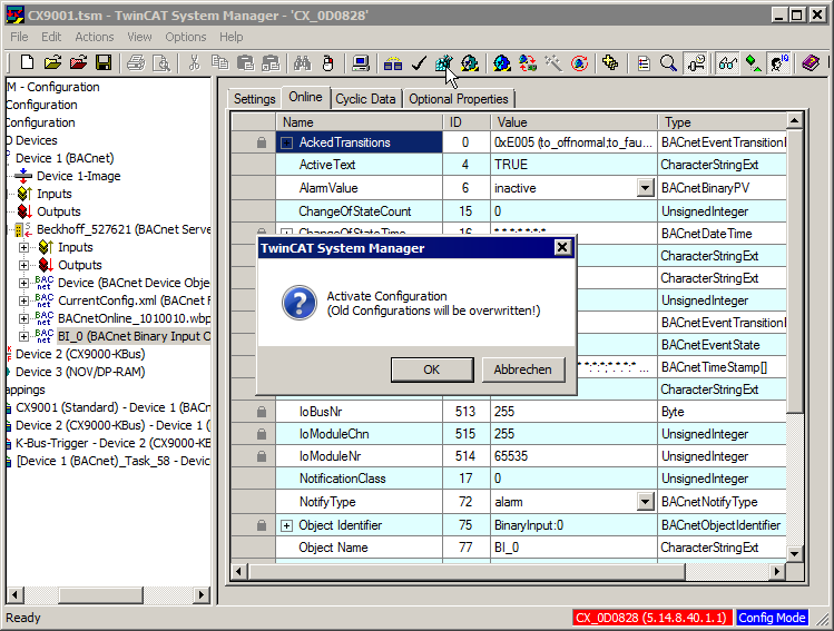 Example: Manual linking of hardware (terminal), BACnet BinaryInput and PLC program 18: