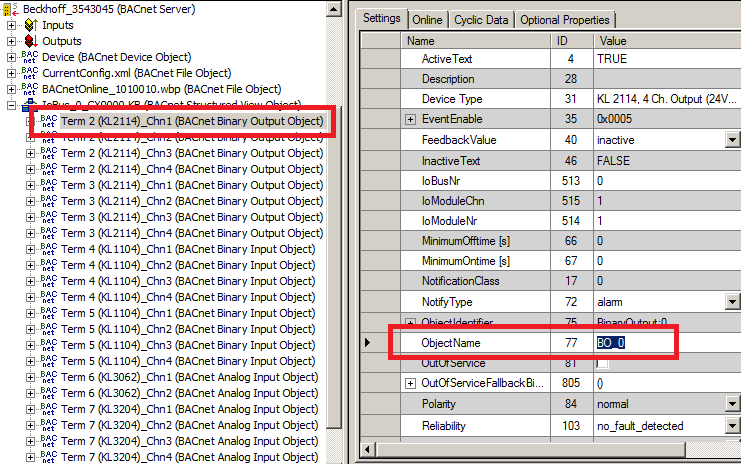 Example: Linking of BinaryInput and BinaryOutput objects in the PLC program 4: