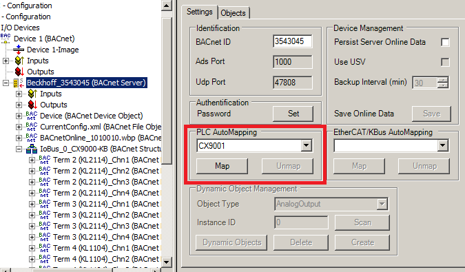 Example: Linking of BinaryInput and BinaryOutput objects in the PLC program 6: