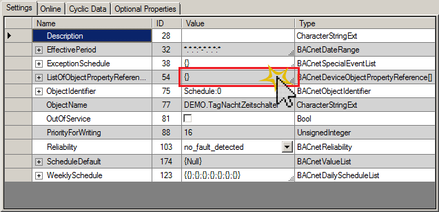 Example: BACnet day/night control 4: