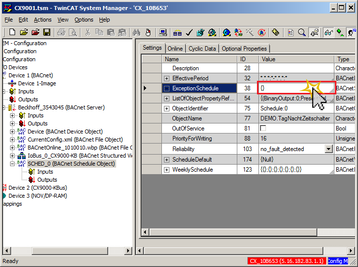 Example: BACnet day/night control 6: