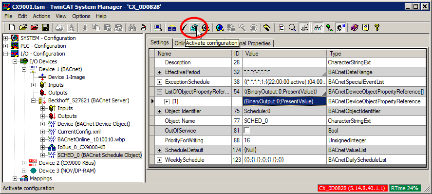 Example: BACnet day/night control 8: