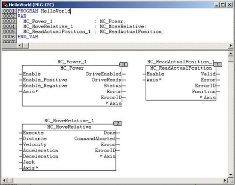Step 3: Program HelloWorld: Instances of PLCopen FB 1: