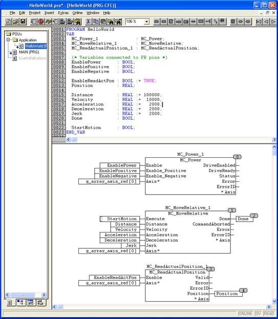 Step 5: Connect variables to FB in-/output variables 1: