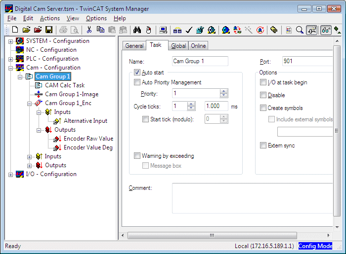 Configuration of the cam controller 2: