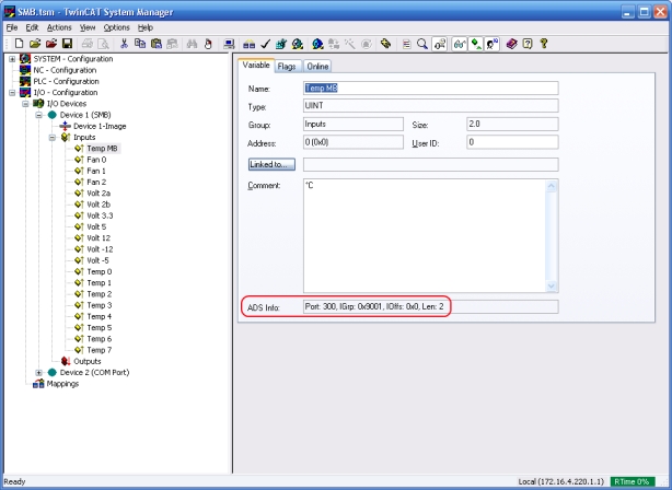 Reading SMB values from the TwinCAT I/O driver 1: