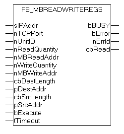 FB_MBReadWriteRegs (Modbus function 23) 1: