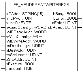 FB_MBUdpReadWriteRegs (Modbus function 23) 1: