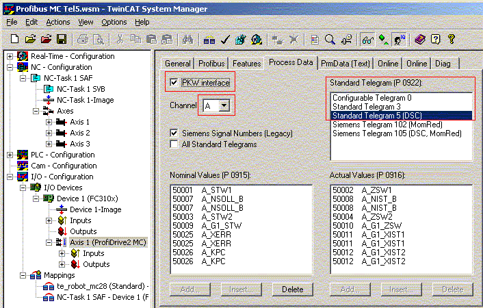 Configuration of ProfiDrives 5: