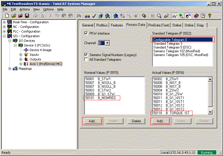Configuration of ProfiDrives 10:
