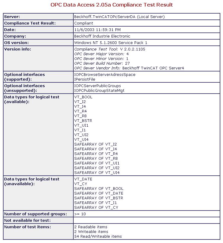 OPC Compliance Certification 1:
