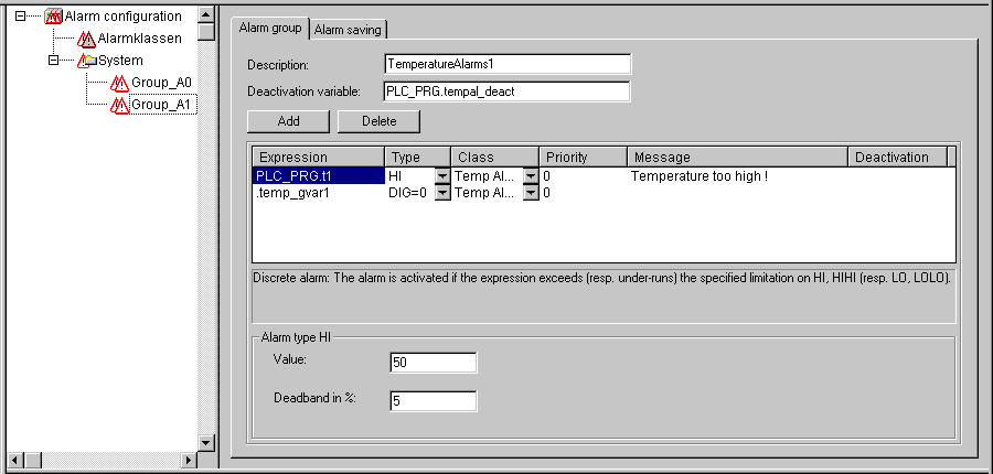 Alarm groups 1: