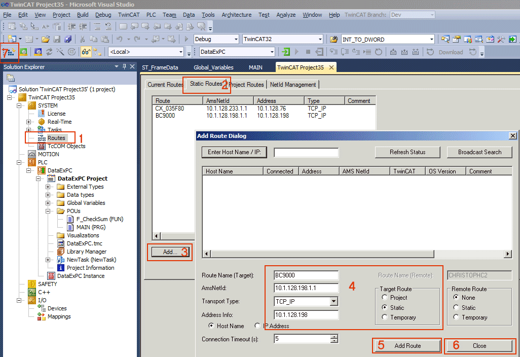 Example: Communication BC/BX<->PC/CX (F_SwapRealEx) 1: