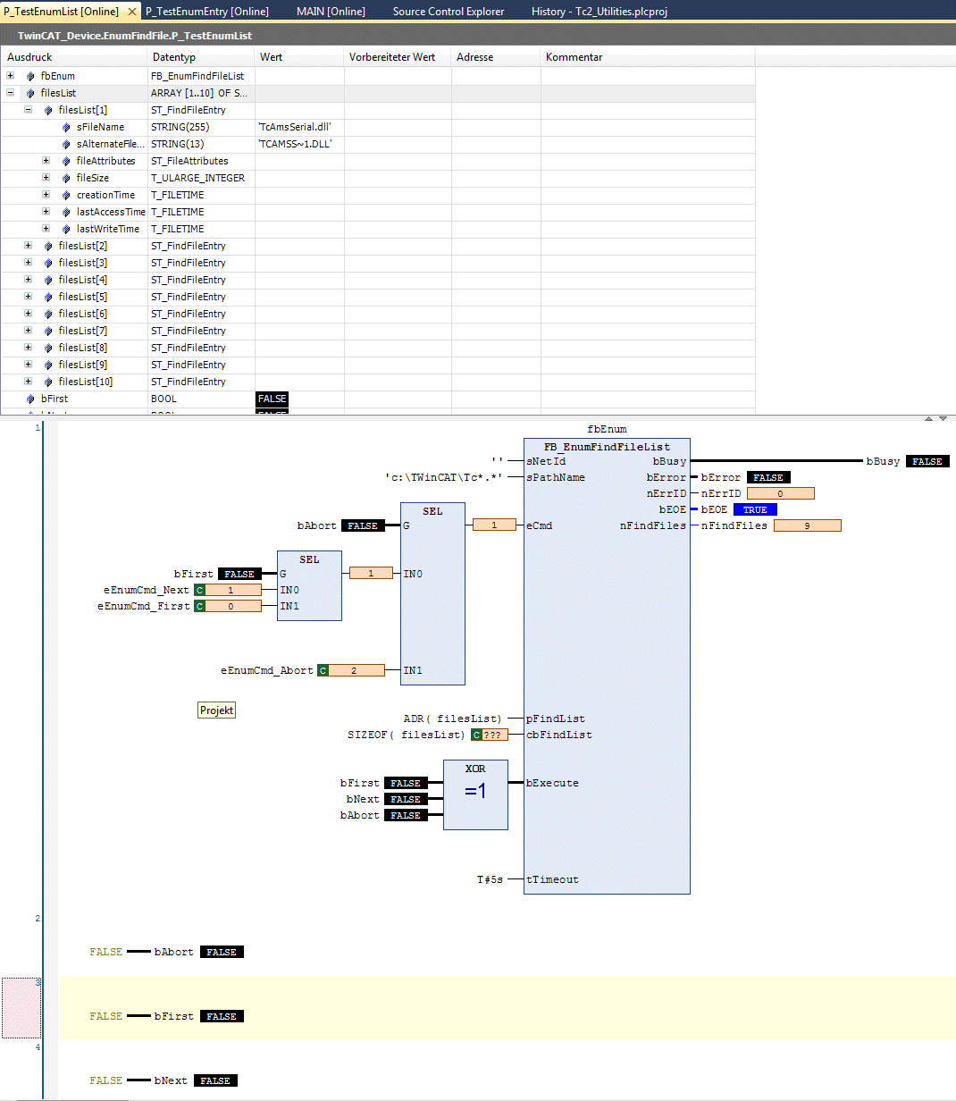 Example: File search (FB_EnumFindFileEntry, FB_EnumFindFileList) 2: