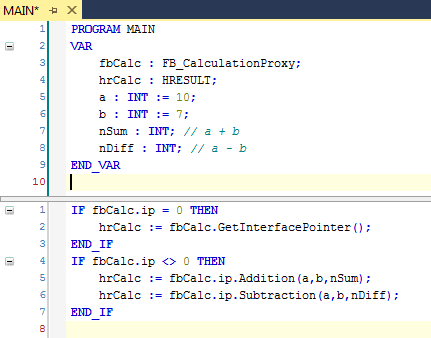 Creating an FB which likewise offers this functionality there as a simple proxy in the second PLC,  6: