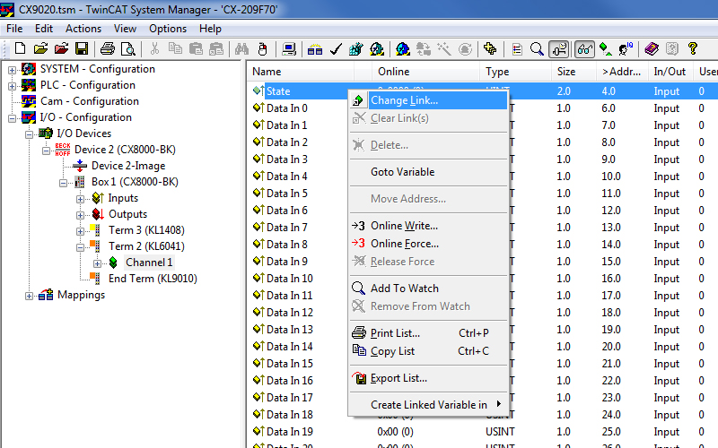 Linking the communication variables when using a KL6041 2: