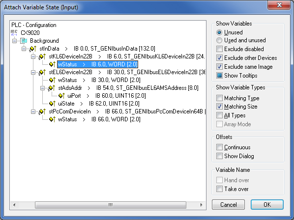 Linking the communication variables when using a KL6041 3: