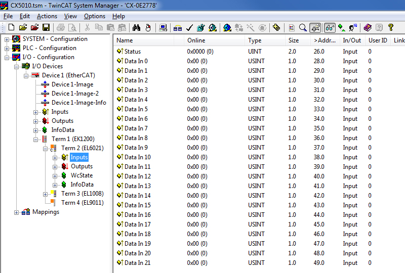 Configuration in the TwinCAT System Manager 1: