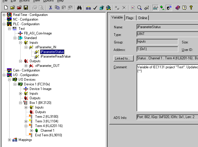 ASI master terminal 1: