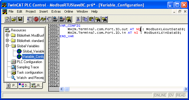 Hardware assignment at the BC bus controller 2: