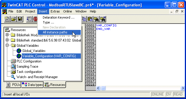 Hardware assignment at the BC bus controller 1: