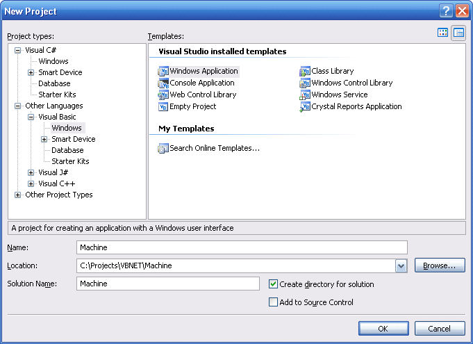Example: machine with Microsoft Visual Basic .NET 1: