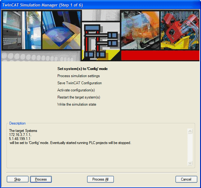 Activation of the simulation mode 1: