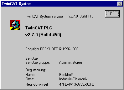 Menu of the TwinCAT System Service 1: