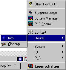 Menu of the TwinCAT System Service 3: