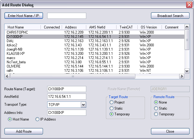Add Route Dialog 1: