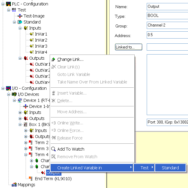 Variable links from the System Manager 1: