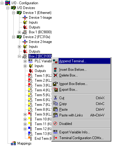 Context Menu, Bus Terminal Controller 1:
