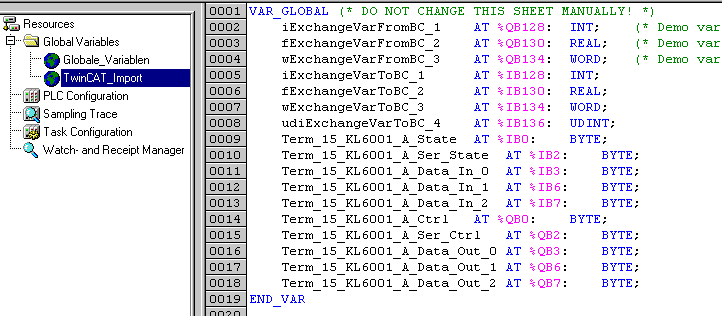 Example: Global Variable Lists 1: