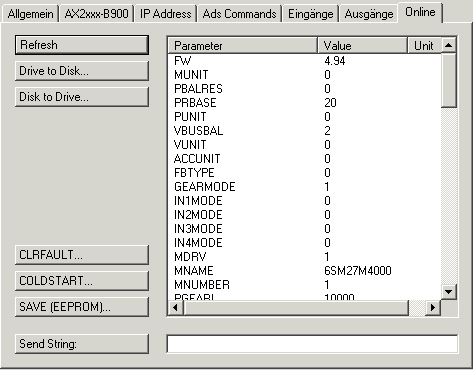 AX2xxx Drive Tab - Online 2:
