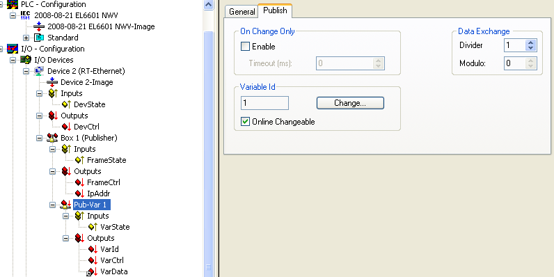 Beckhoff network variables - Settings 13: