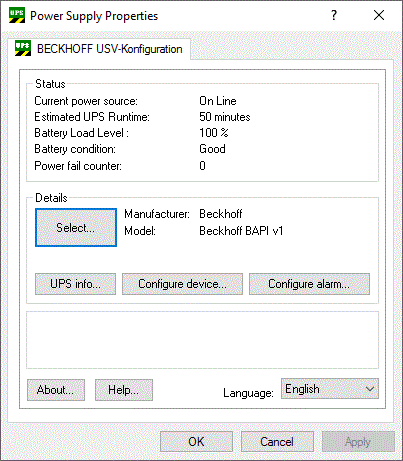Configuration of the integrated 24V UPS BAPI v1 4: