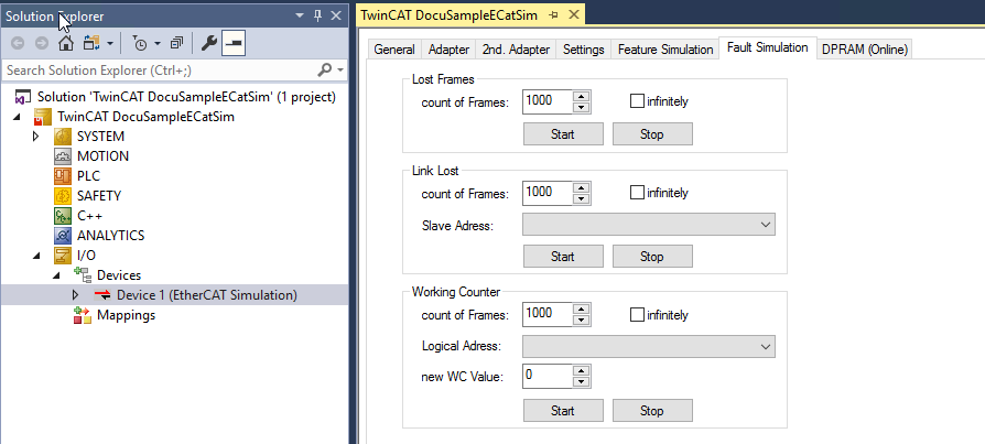 Fault Simulation tab 1: