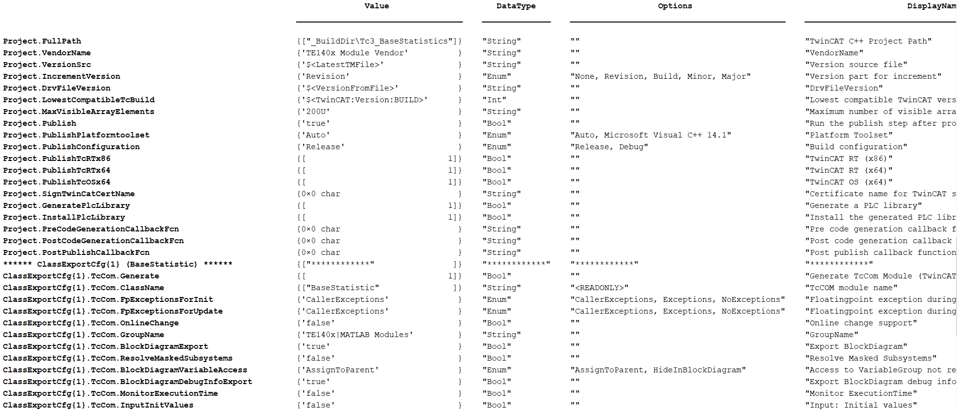 Settings of the TwinCAT module generator 1: