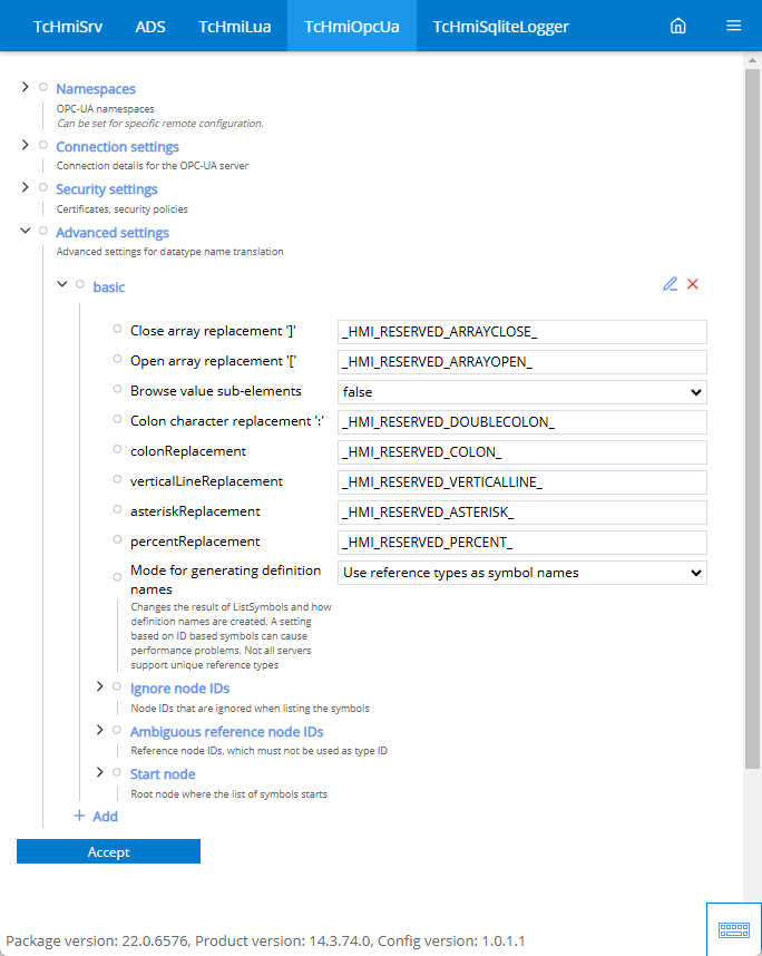 Advanced settings 1:
