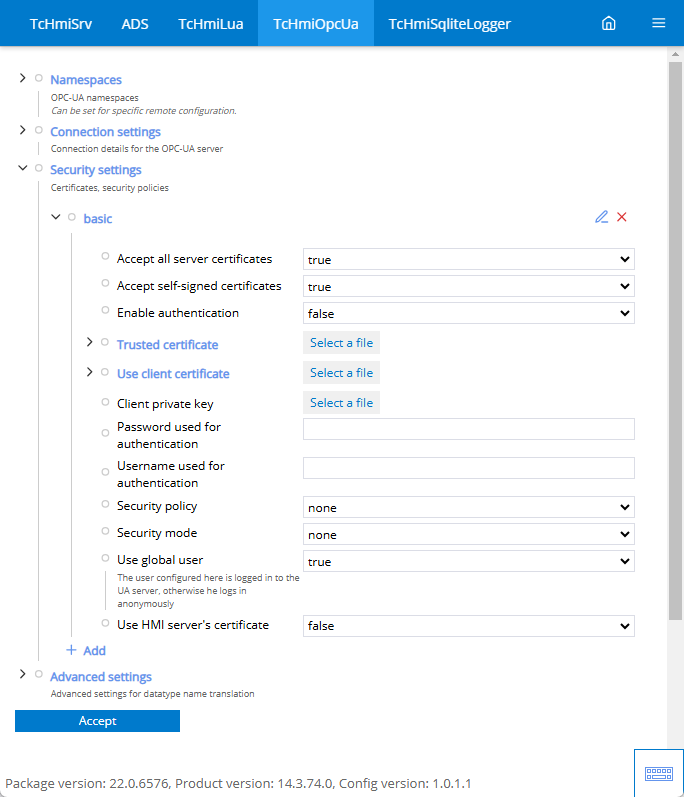 Security settings 1: